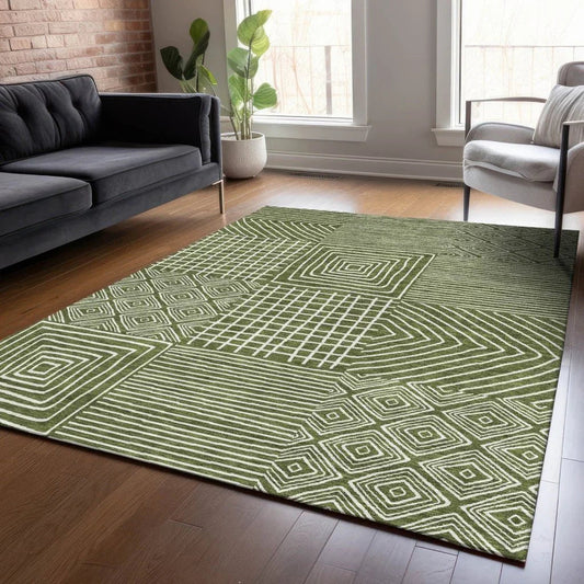 Junia Green Washable Indoor-Outdoor Rug-Outdoor Rugs-LOOMLAN Rugs-LOOMLAN