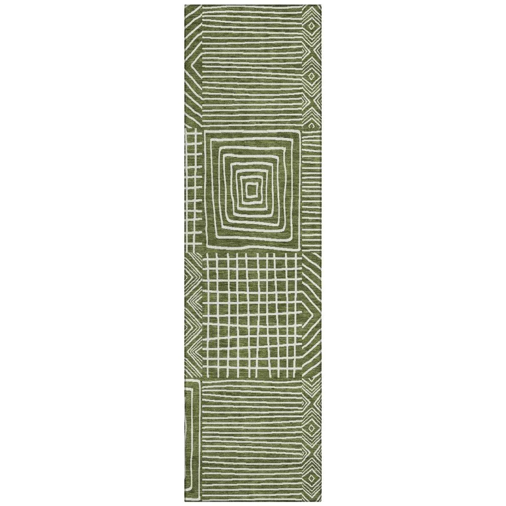 Junia Green Washable Indoor-Outdoor Rug-Outdoor Rugs-LOOMLAN Rugs-2'3" x 7'6"-LOOMLAN