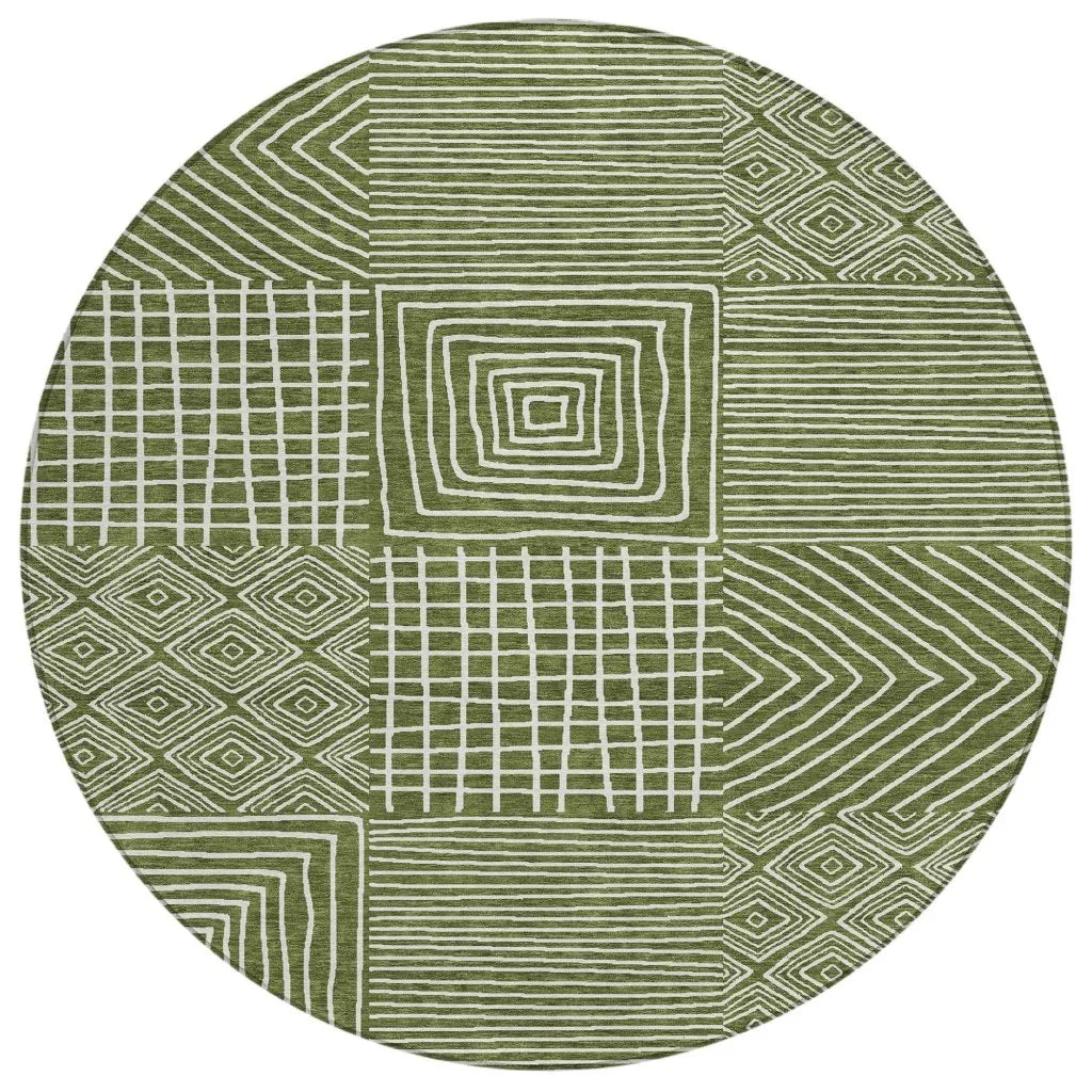 Junia Green Washable Indoor-Outdoor Rug-Outdoor Rugs-LOOMLAN Rugs-8' x 8'-LOOMLAN