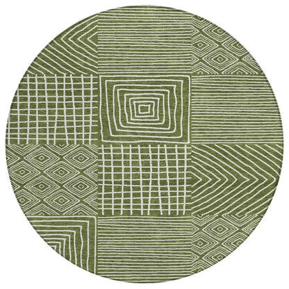 Junia Green Washable Indoor-Outdoor Rug-Outdoor Rugs-LOOMLAN Rugs-8' x 8'-LOOMLAN
