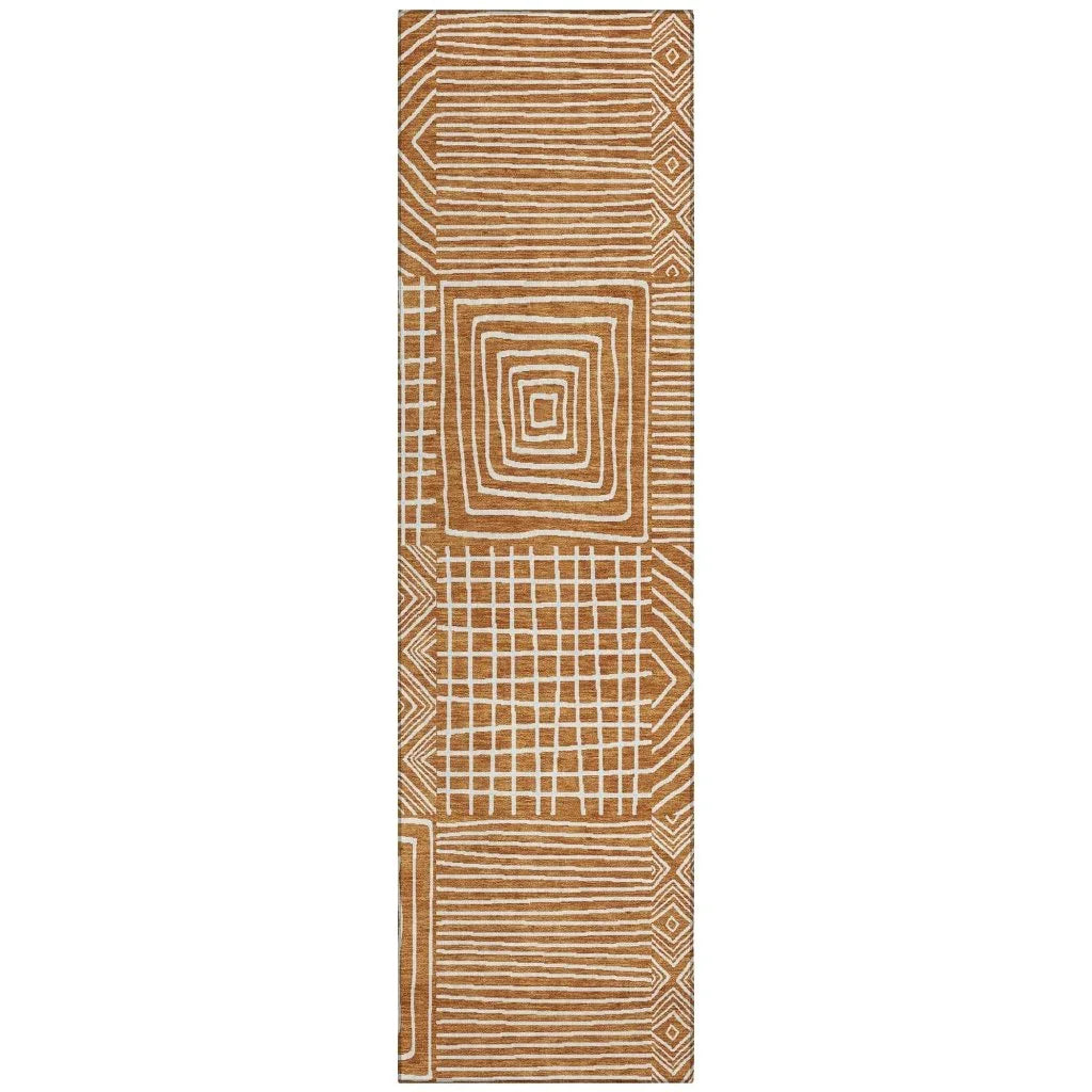 Junia Orange Washable Indoor-Outdoor Rug-Outdoor Rugs-LOOMLAN Rugs-2'3" x 7'6"-LOOMLAN