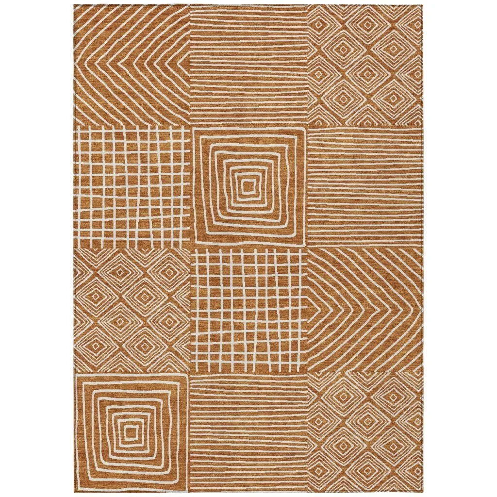 Junia Orange Washable Indoor-Outdoor Rug-Outdoor Rugs-LOOMLAN Rugs-2'6" x 3'10"-LOOMLAN