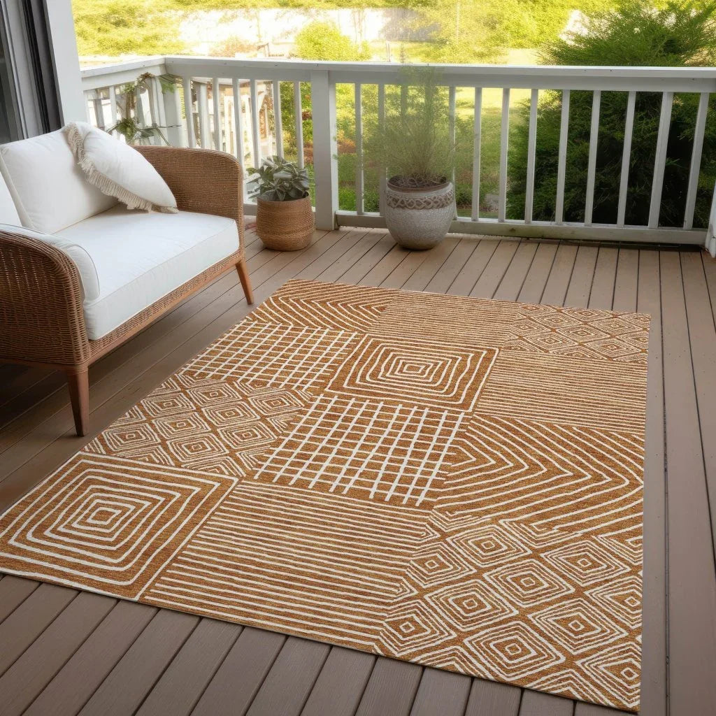 Junia Orange Washable Indoor-Outdoor Rug-Outdoor Rugs-LOOMLAN Rugs-LOOMLAN