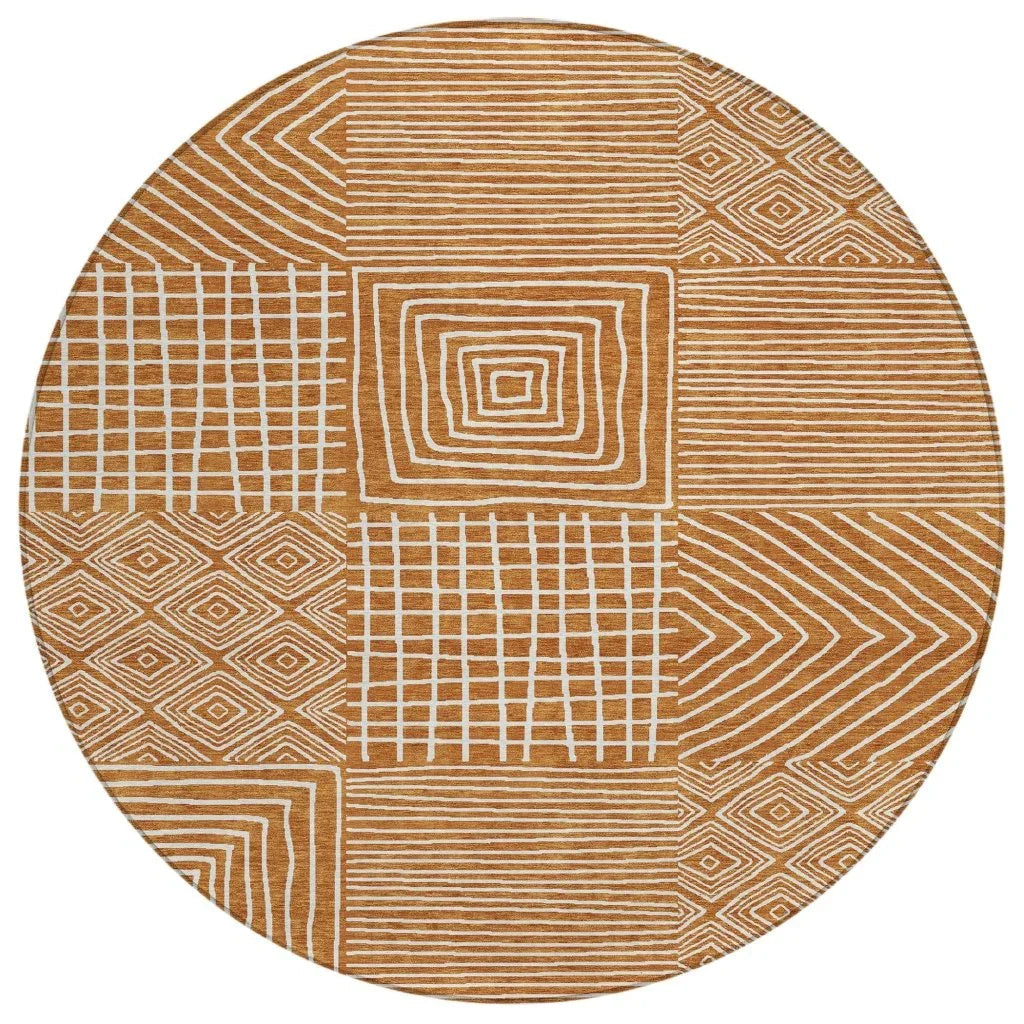 Junia Orange Washable Indoor-Outdoor Rug-Outdoor Rugs-LOOMLAN Rugs-8' x 8'-LOOMLAN