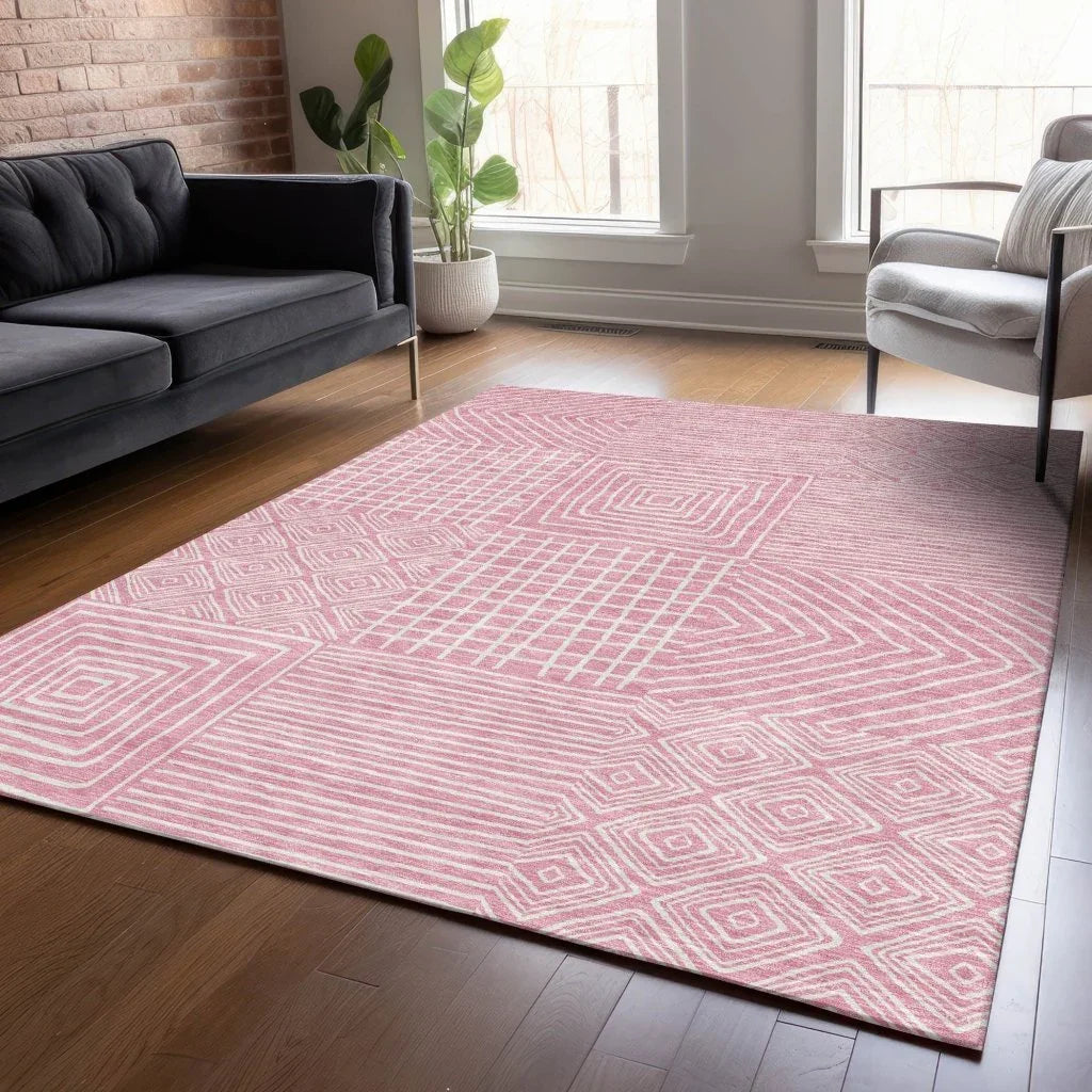 Junia Pink Washable Indoor-Outdoor Rug-Outdoor Rugs-LOOMLAN Rugs-LOOMLAN