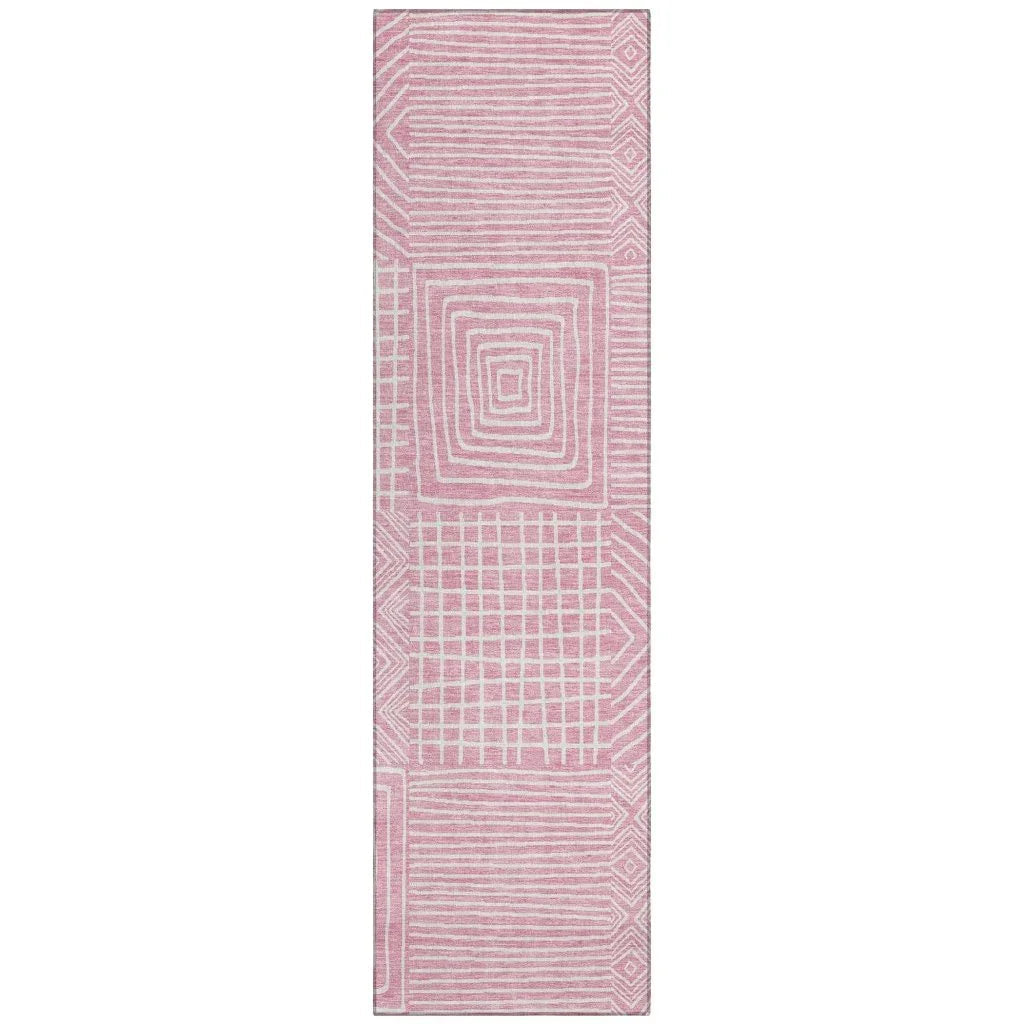 Junia Pink Washable Indoor-Outdoor Rug-Outdoor Rugs-LOOMLAN Rugs-2'3" x 7'6"-LOOMLAN