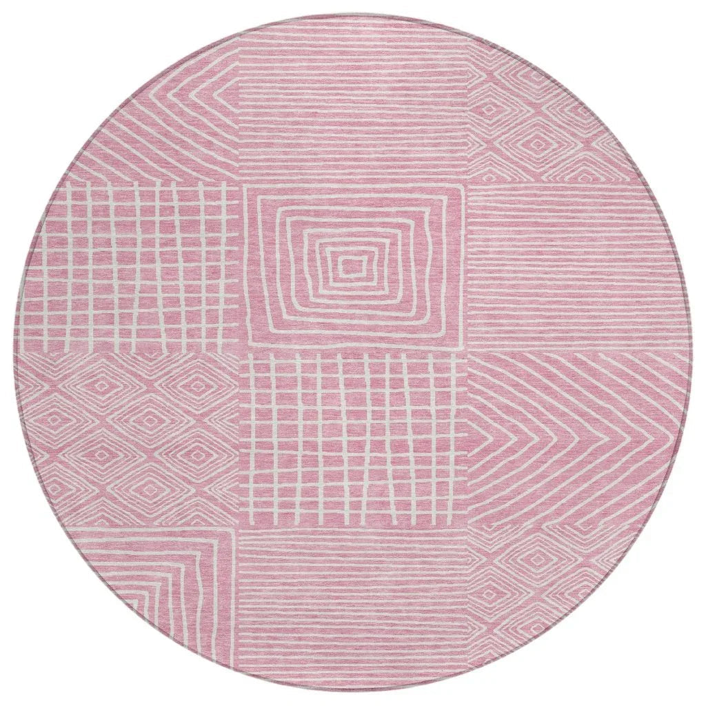 Junia Pink Washable Indoor-Outdoor Rug-Outdoor Rugs-LOOMLAN Rugs-8' x 8'-LOOMLAN