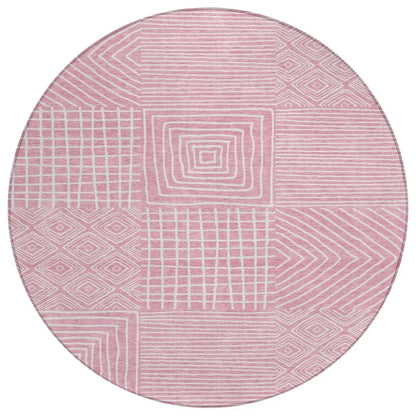 Junia Pink Washable Indoor-Outdoor Rug-Outdoor Rugs-LOOMLAN Rugs-8' x 8'-LOOMLAN
