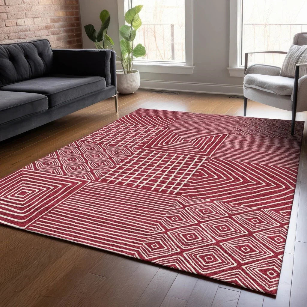 Junia Red Washable Indoor-Outdoor Rug-Outdoor Rugs-LOOMLAN Rugs-LOOMLAN