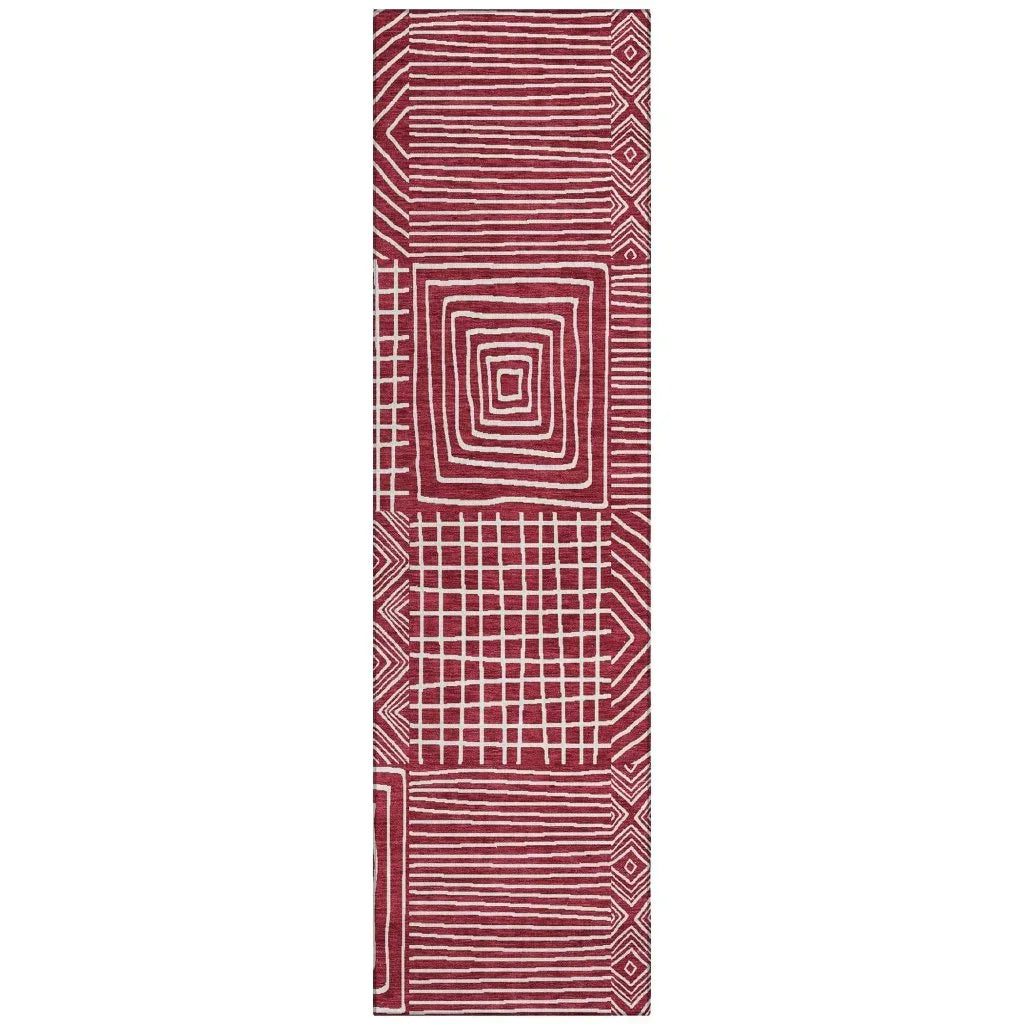 Junia Red Washable Indoor-Outdoor Rug-Outdoor Rugs-LOOMLAN Rugs-2'3" x 7'6"-LOOMLAN