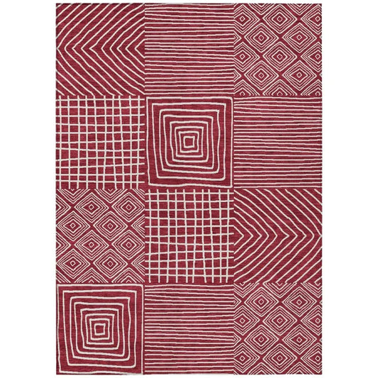 Junia Red Washable Indoor-Outdoor Rug-Outdoor Rugs-LOOMLAN Rugs-2'6" x 3'10"-LOOMLAN
