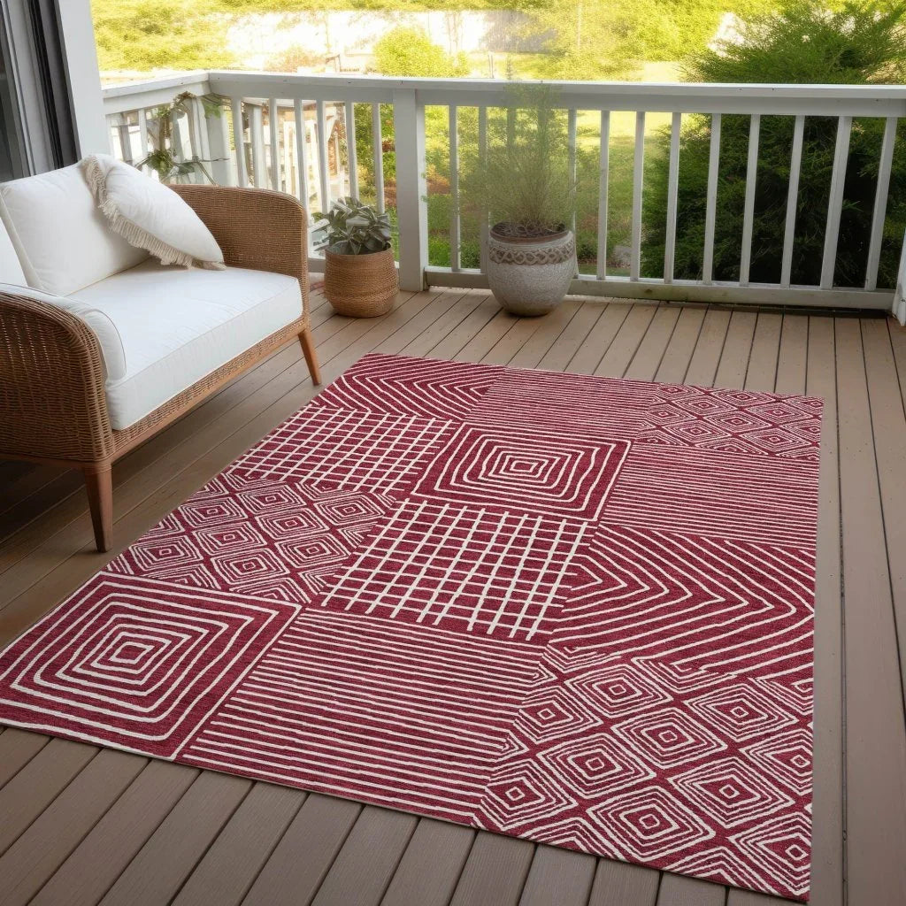 Junia Red Washable Indoor-Outdoor Rug-Outdoor Rugs-LOOMLAN Rugs-LOOMLAN