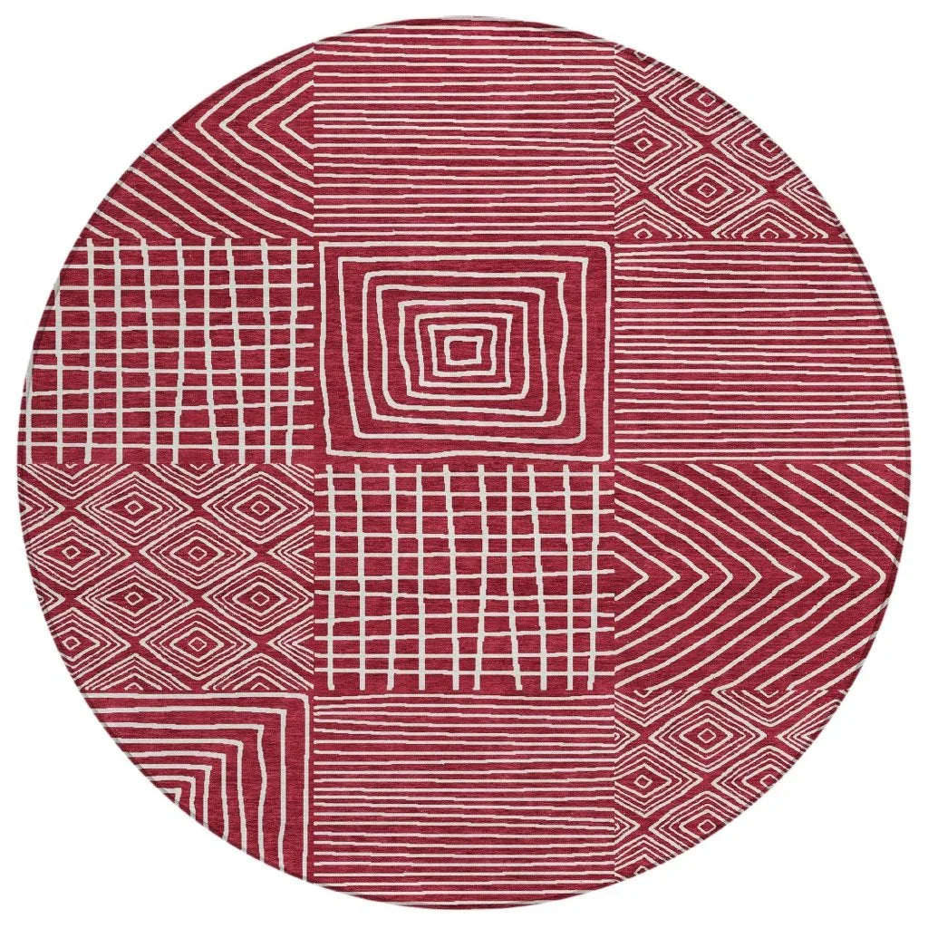 Junia Red Washable Indoor-Outdoor Rug-Outdoor Rugs-LOOMLAN Rugs-8' x 8'-LOOMLAN