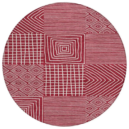 Junia Red Washable Indoor-Outdoor Rug-Outdoor Rugs-LOOMLAN Rugs-8' x 8'-LOOMLAN
