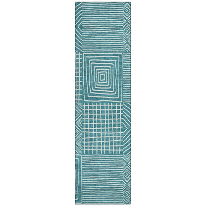Junia Teal Washable Indoor-Outdoor Rug-Outdoor Rugs-LOOMLAN Rugs-2'3" x 7'6"-LOOMLAN