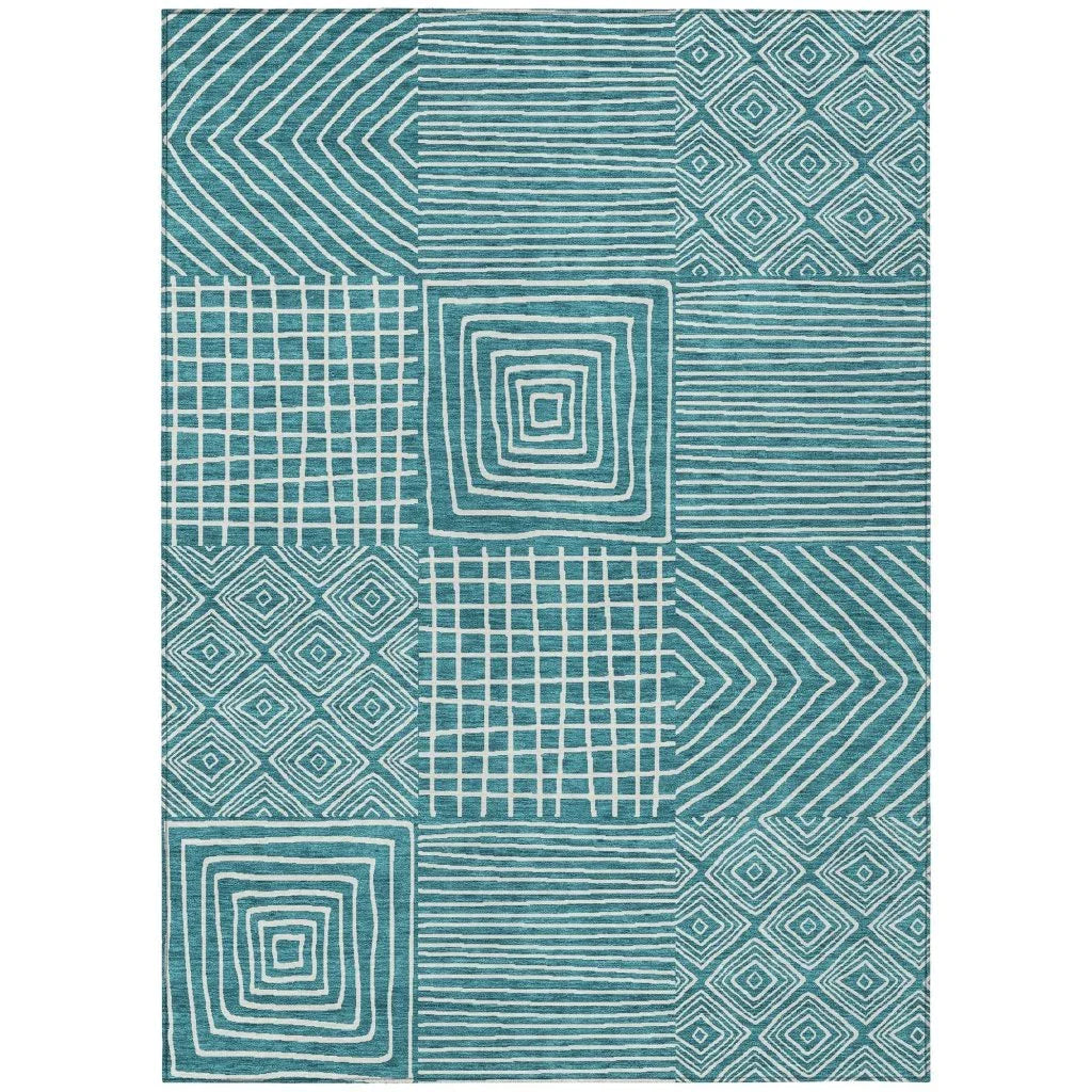 Junia Teal Washable Indoor-Outdoor Rug-Outdoor Rugs-LOOMLAN Rugs-2'6" x 3'10"-LOOMLAN