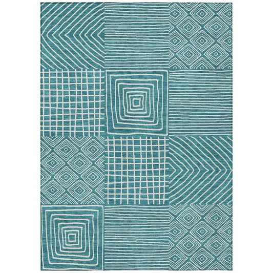 Junia Teal Washable Indoor-Outdoor Rug-Outdoor Rugs-LOOMLAN Rugs-2'6" x 3'10"-LOOMLAN