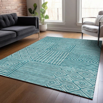 Junia Teal Washable Indoor-Outdoor Rug-Outdoor Rugs-LOOMLAN Rugs-LOOMLAN