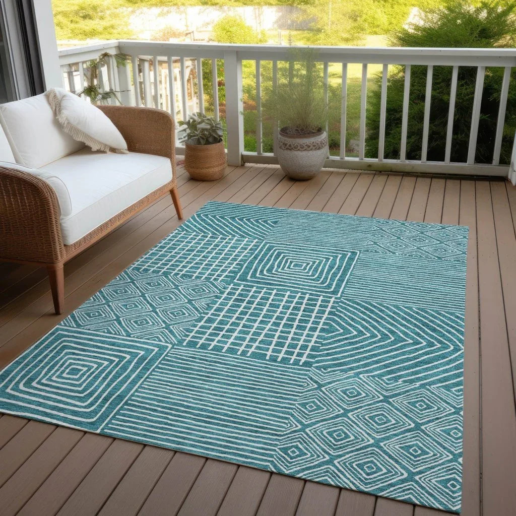 Junia Teal Washable Indoor-Outdoor Rug-Outdoor Rugs-LOOMLAN Rugs-LOOMLAN