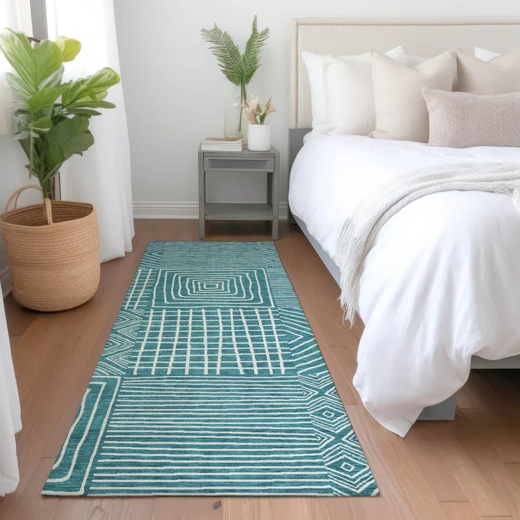Junia Teal Washable Indoor-Outdoor Rug-Outdoor Rugs-LOOMLAN Rugs-LOOMLAN