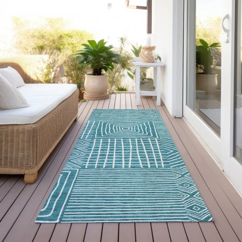 Junia Teal Washable Indoor-Outdoor Rug-Outdoor Rugs-LOOMLAN Rugs-LOOMLAN