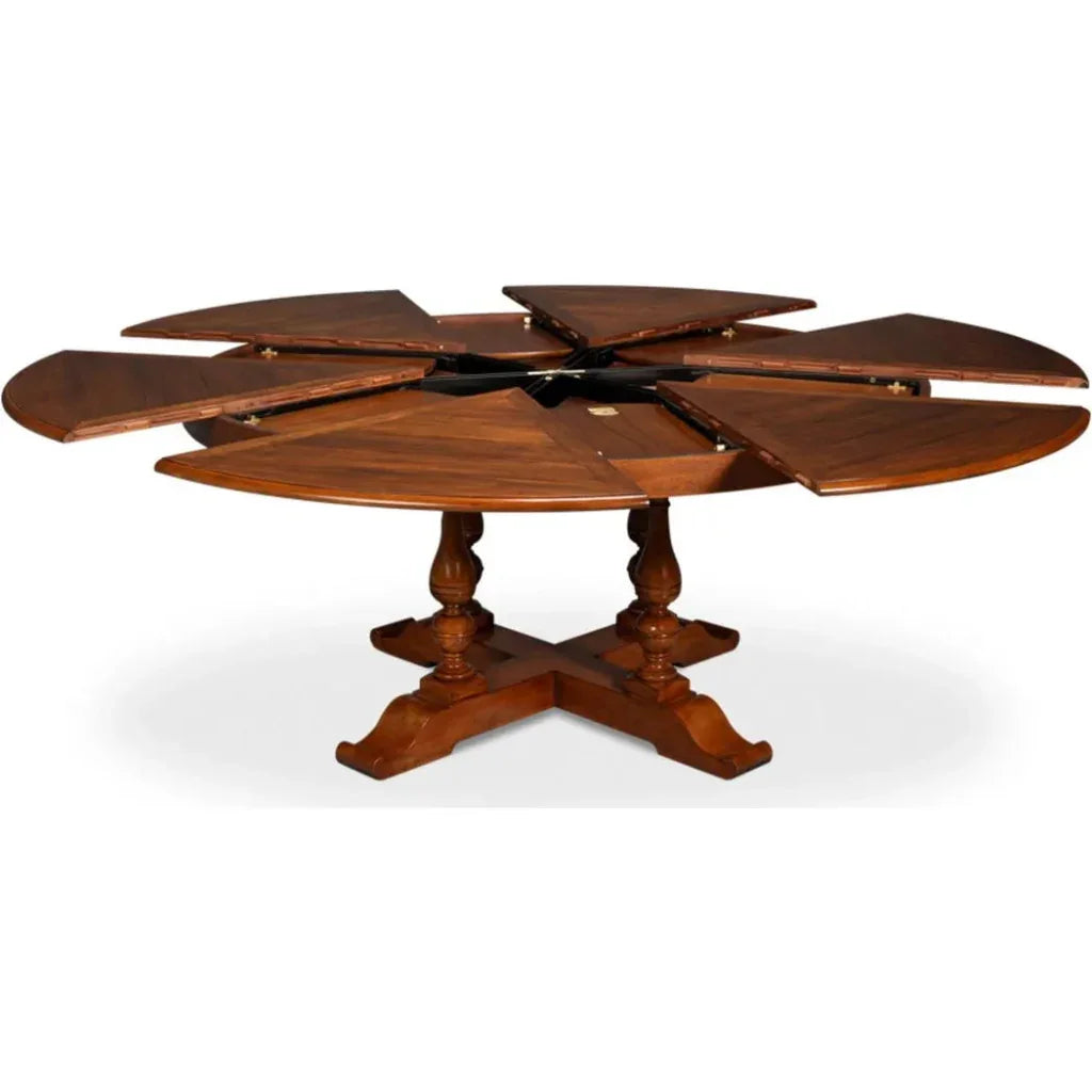 Jupe Wooden Brown Round Dining Table-Dining Tables-Sarreid-LOOMLAN