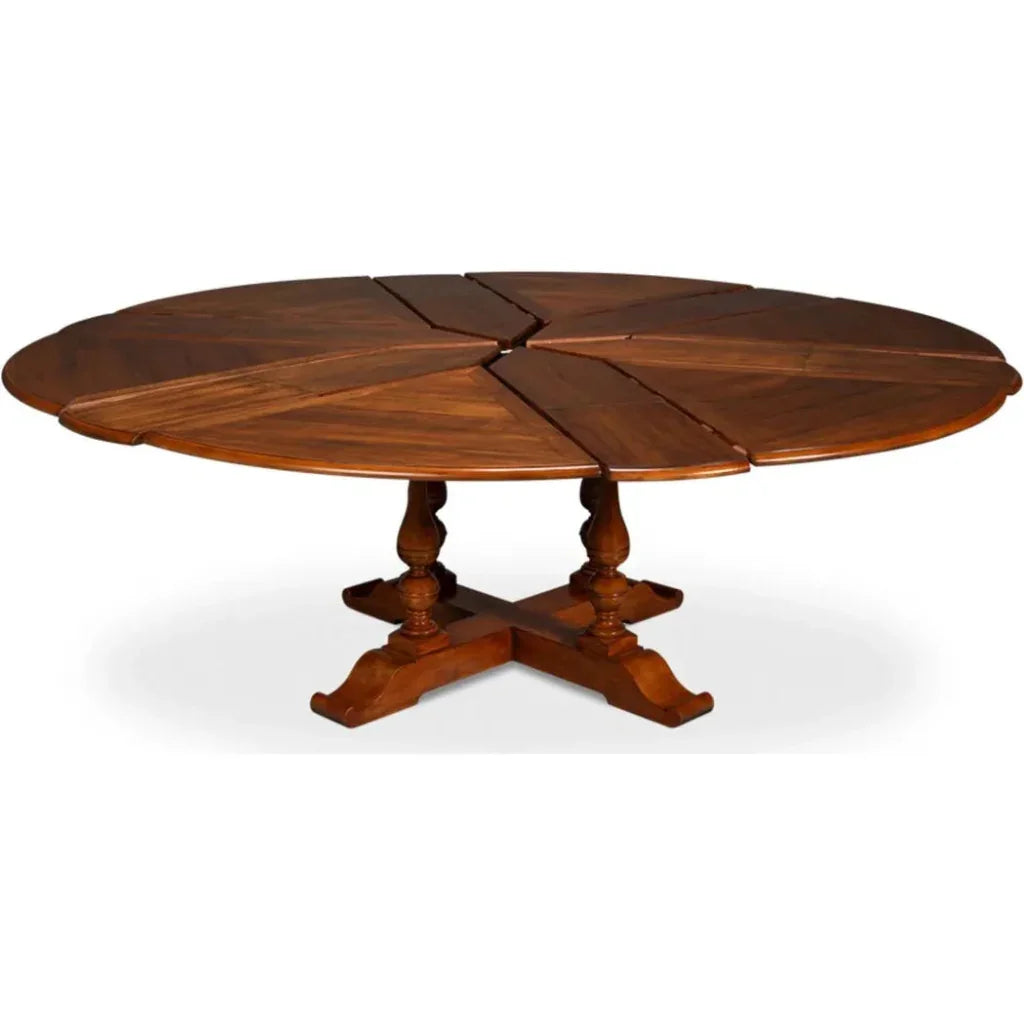Jupe Wooden Brown Round Dining Table-Dining Tables-Sarreid-LOOMLAN