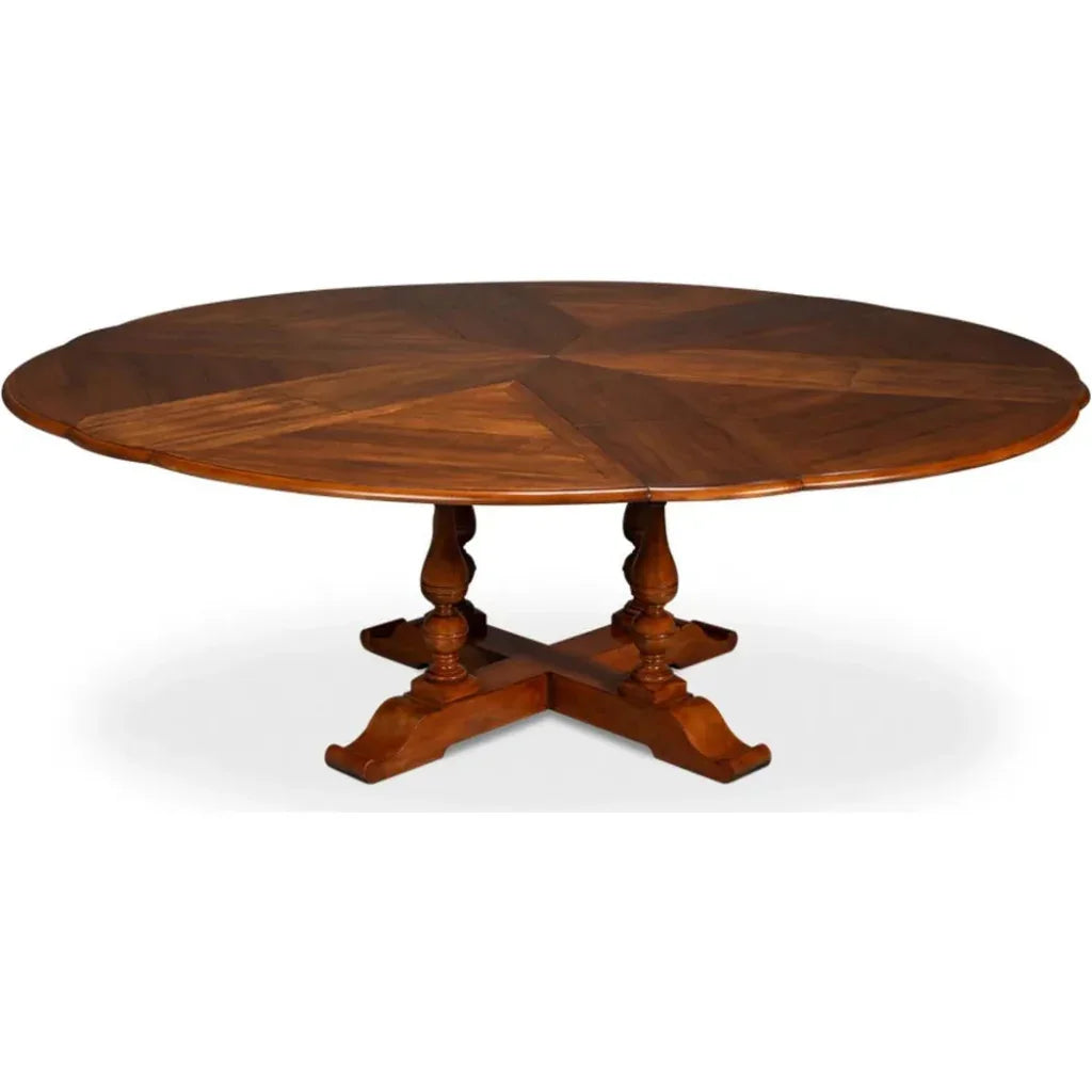 Jupe Wooden Brown Round Dining Table-Dining Tables-Sarreid-LOOMLAN