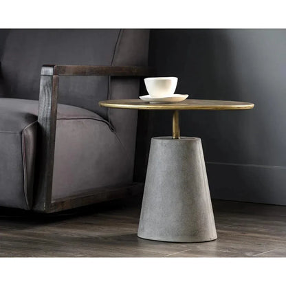 Kadin Concrete Based Steel Oval Side Table - LOOMLAN - SUNPAN - Outdoor Side Tables