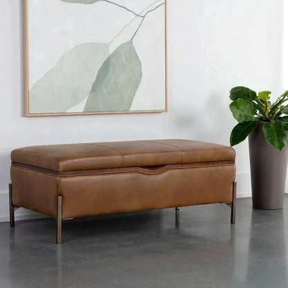 Kael Storage Bench Tobacco Tan Faux Leather - LOOMLAN - SUNPAN - Bedroom Benches