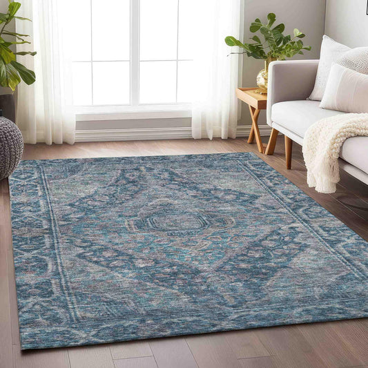 Kaelanor Blue Washable Indoor-Outdoor Rug