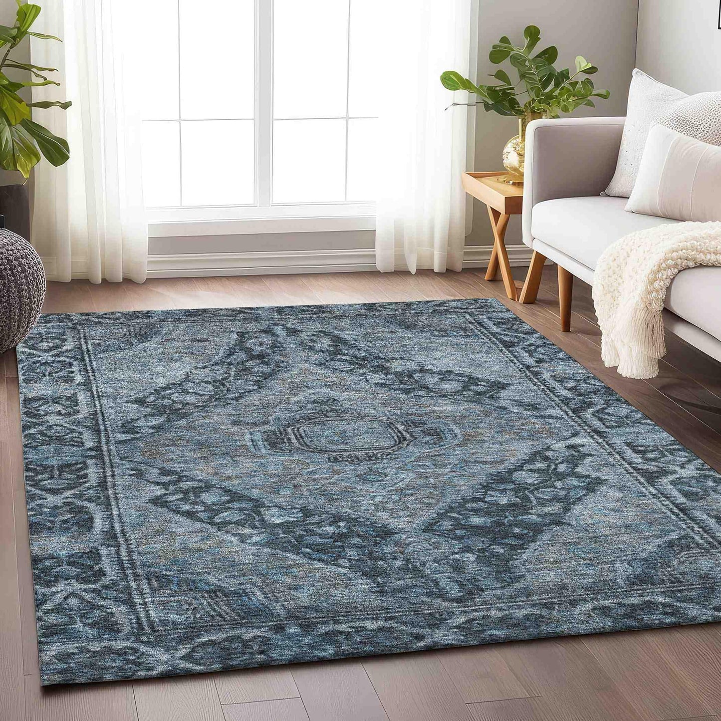 Kaelanor Navy Washable Indoor-Outdoor Rug