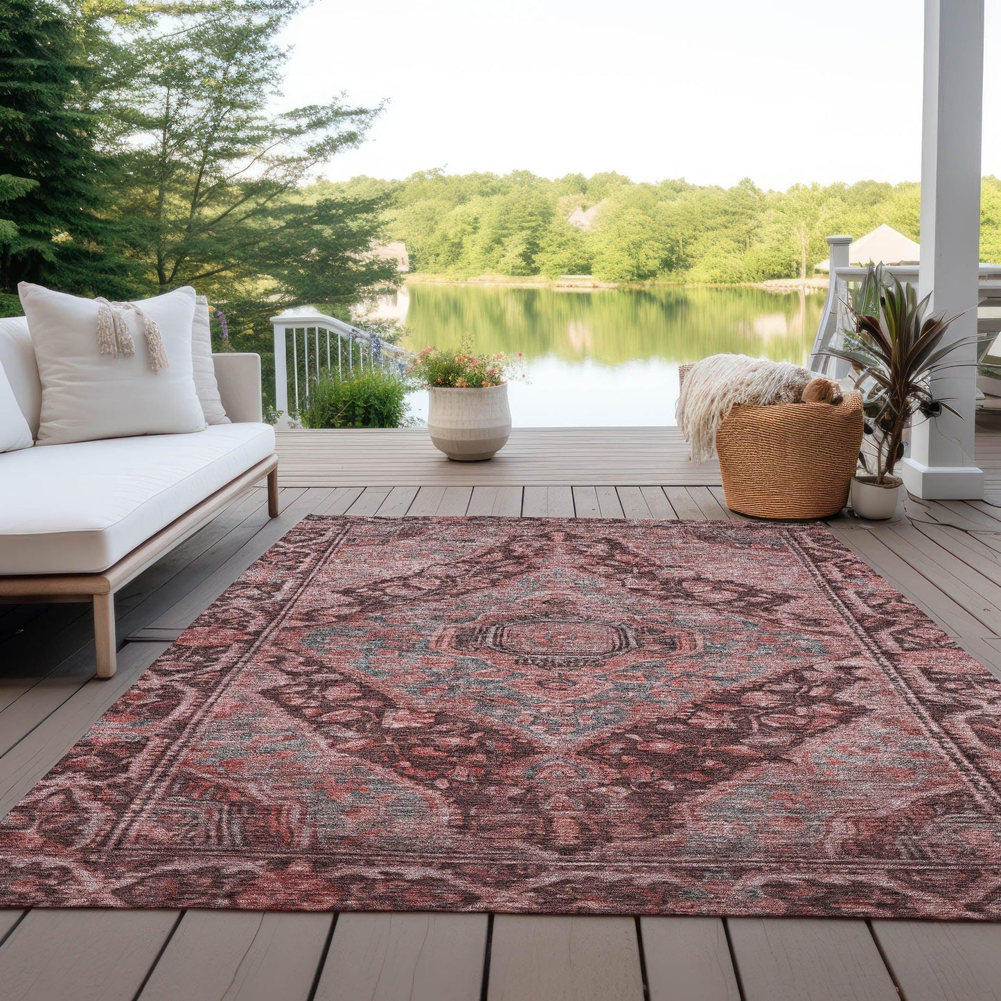 Kaelanor Orange Washable Indoor-Outdoor Rug