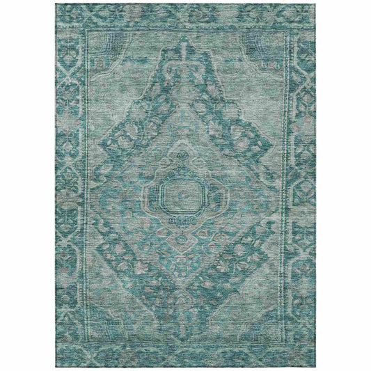Kaelanor Teal Washable Indoor-Outdoor Rug