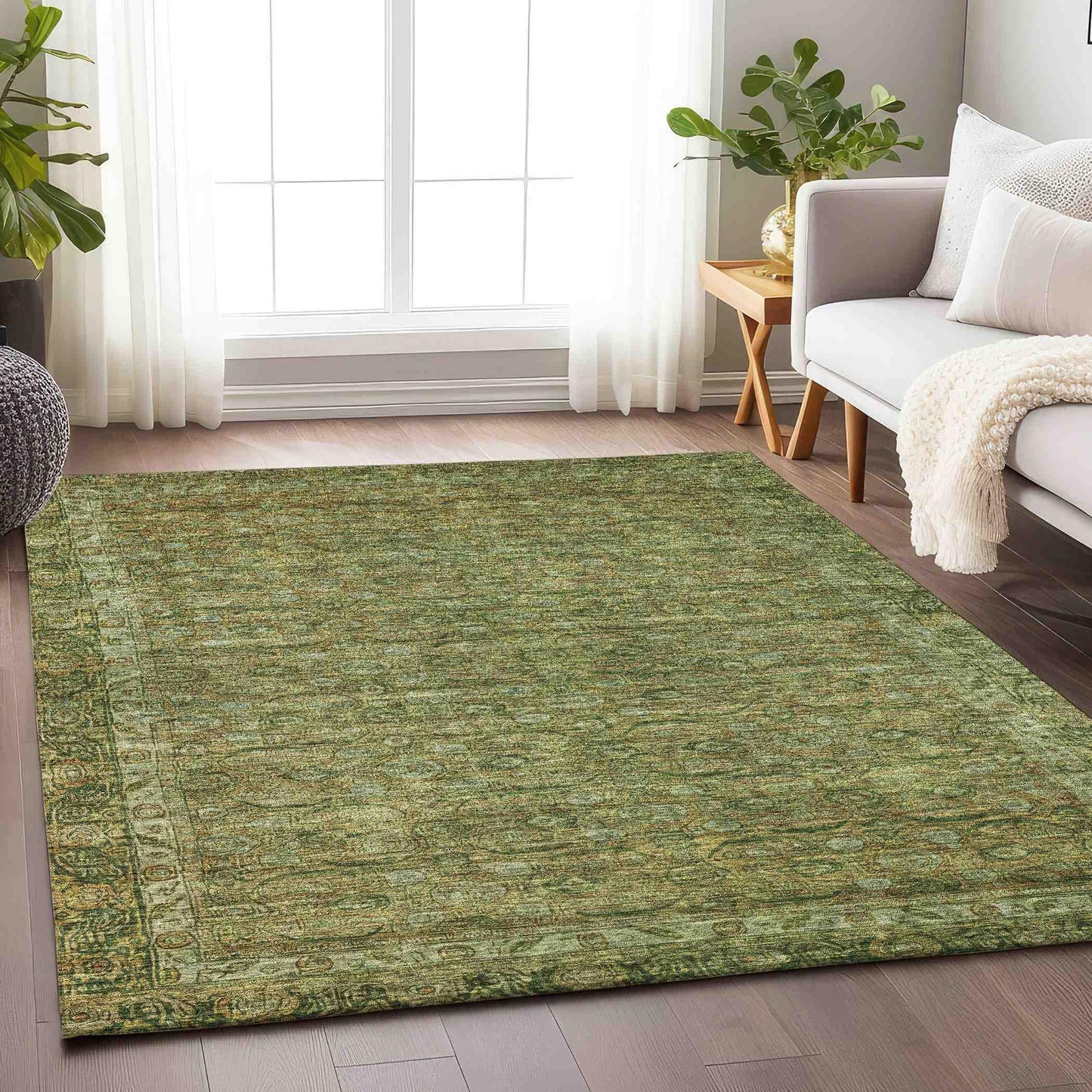 Kaelara Green Washable Indoor-Outdoor Rug
