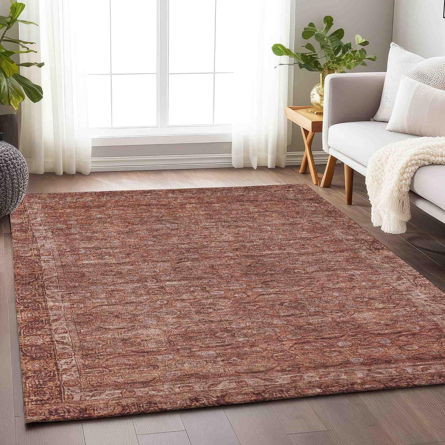 Kaelara Orange Washable Indoor-Outdoor Rug