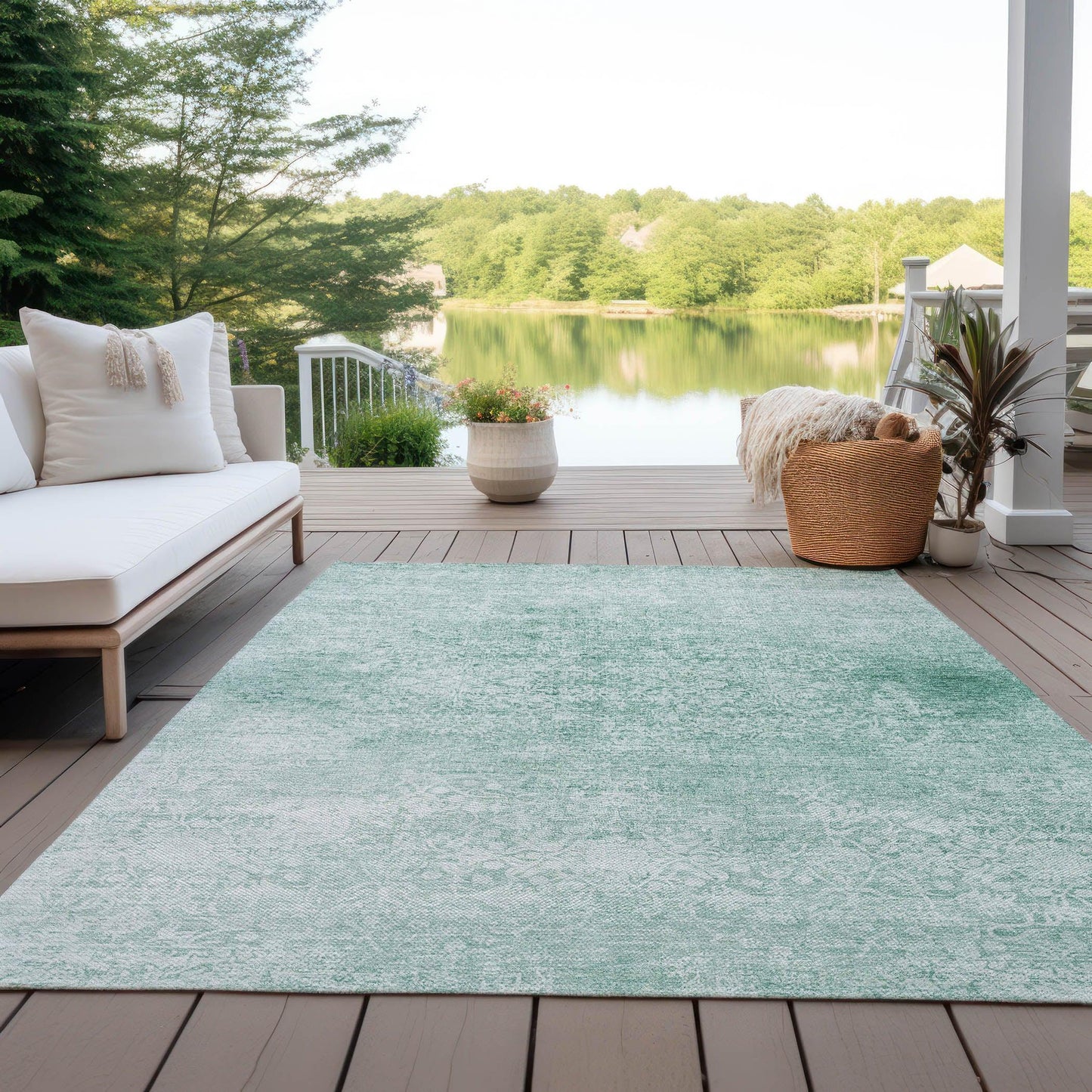 Kaelas Teal Washable Indoor-Outdoor Rug