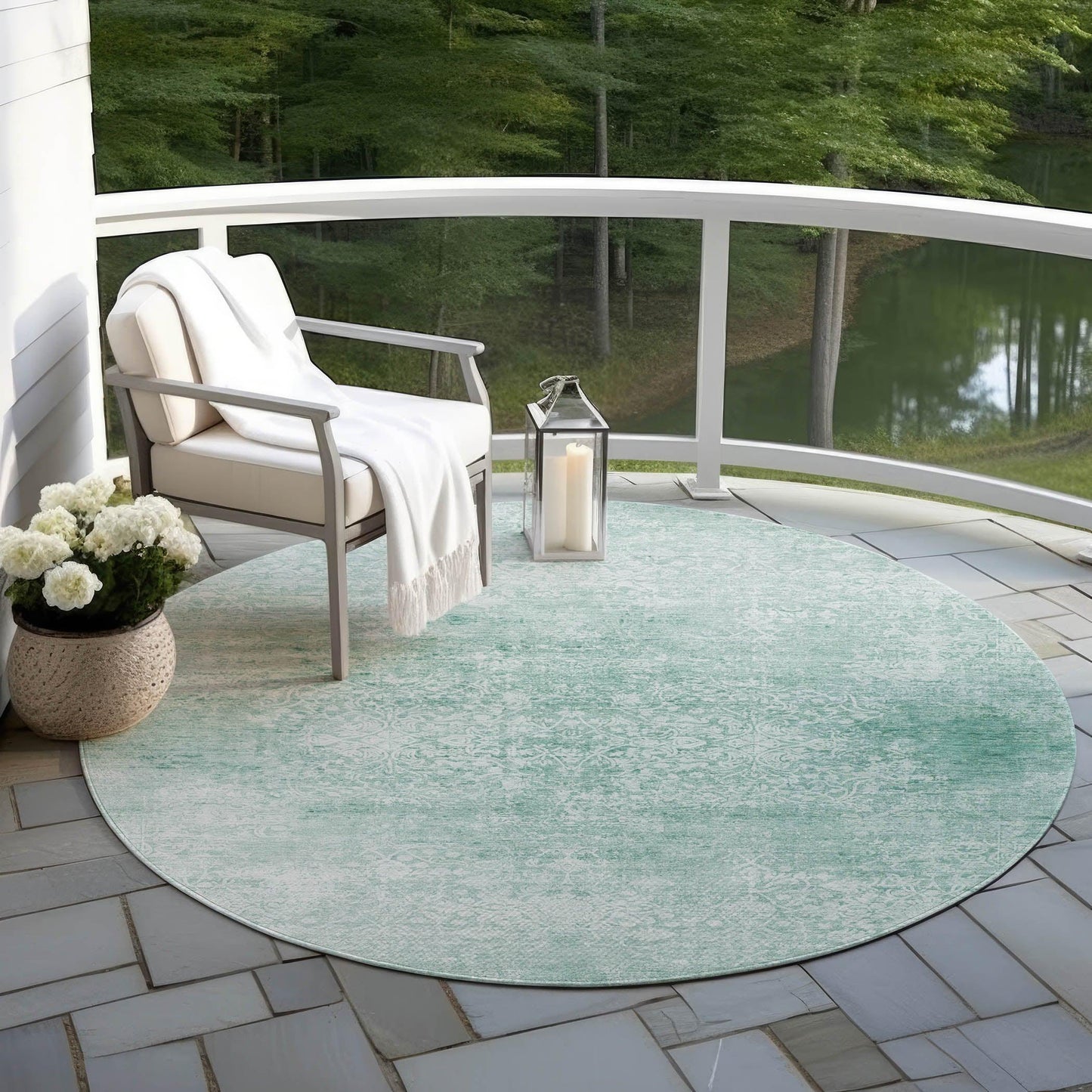 Kaelas Teal Washable Indoor-Outdoor Rug