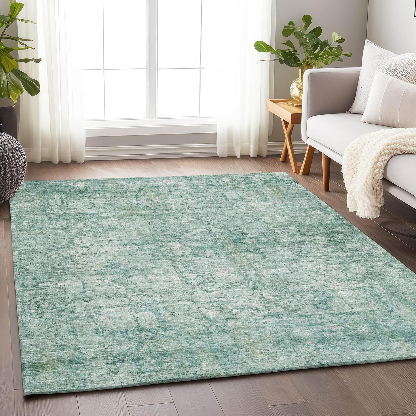 Kaelien Teal Washable Indoor-Outdoor Rug