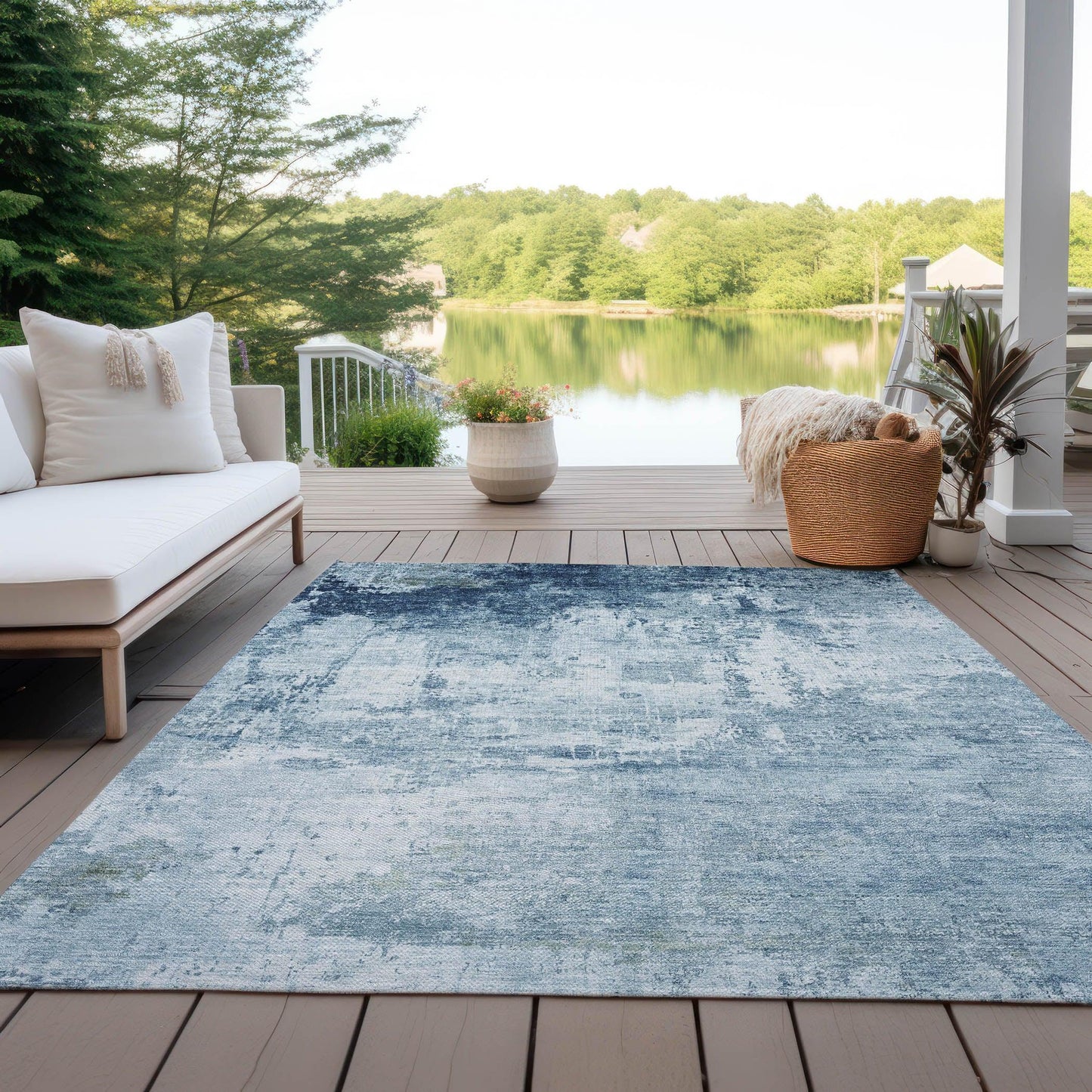 Kaelira Blue Washable Indoor-Outdoor Rug