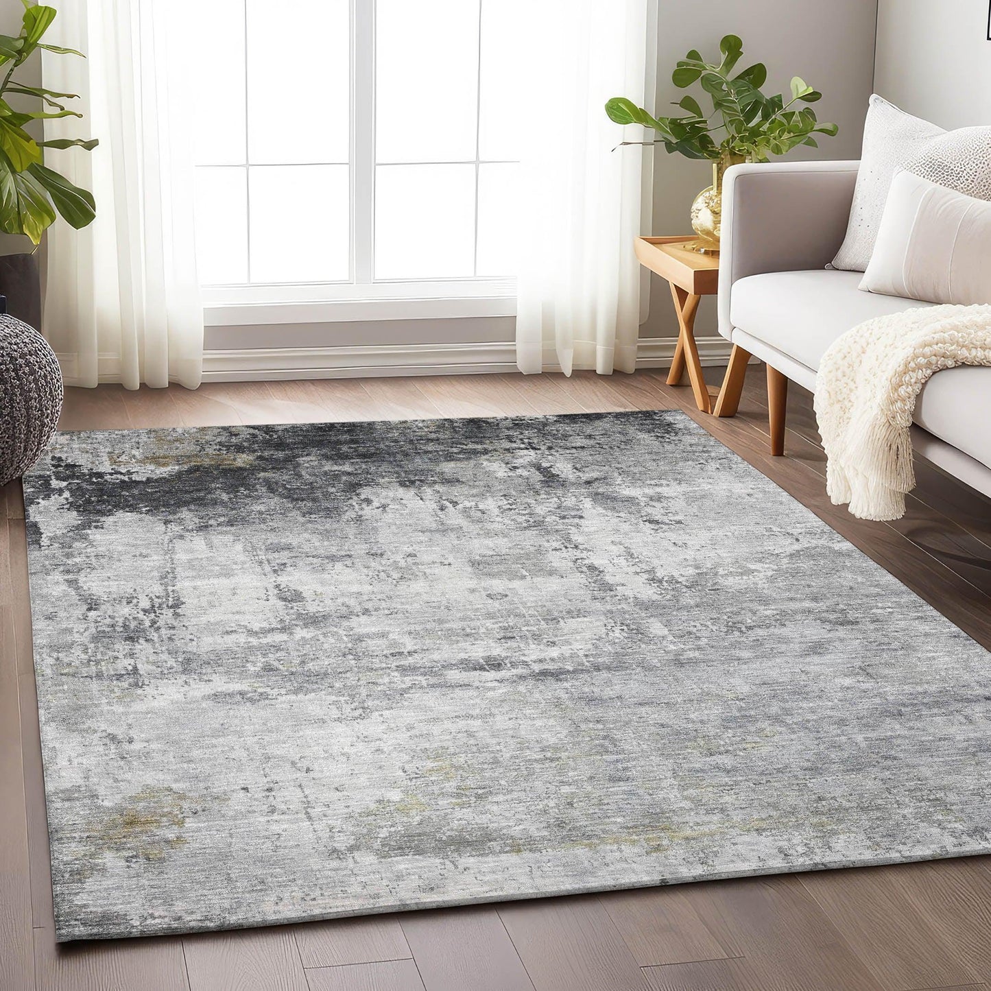 Kaelira Gray Washable Indoor-Outdoor Rug