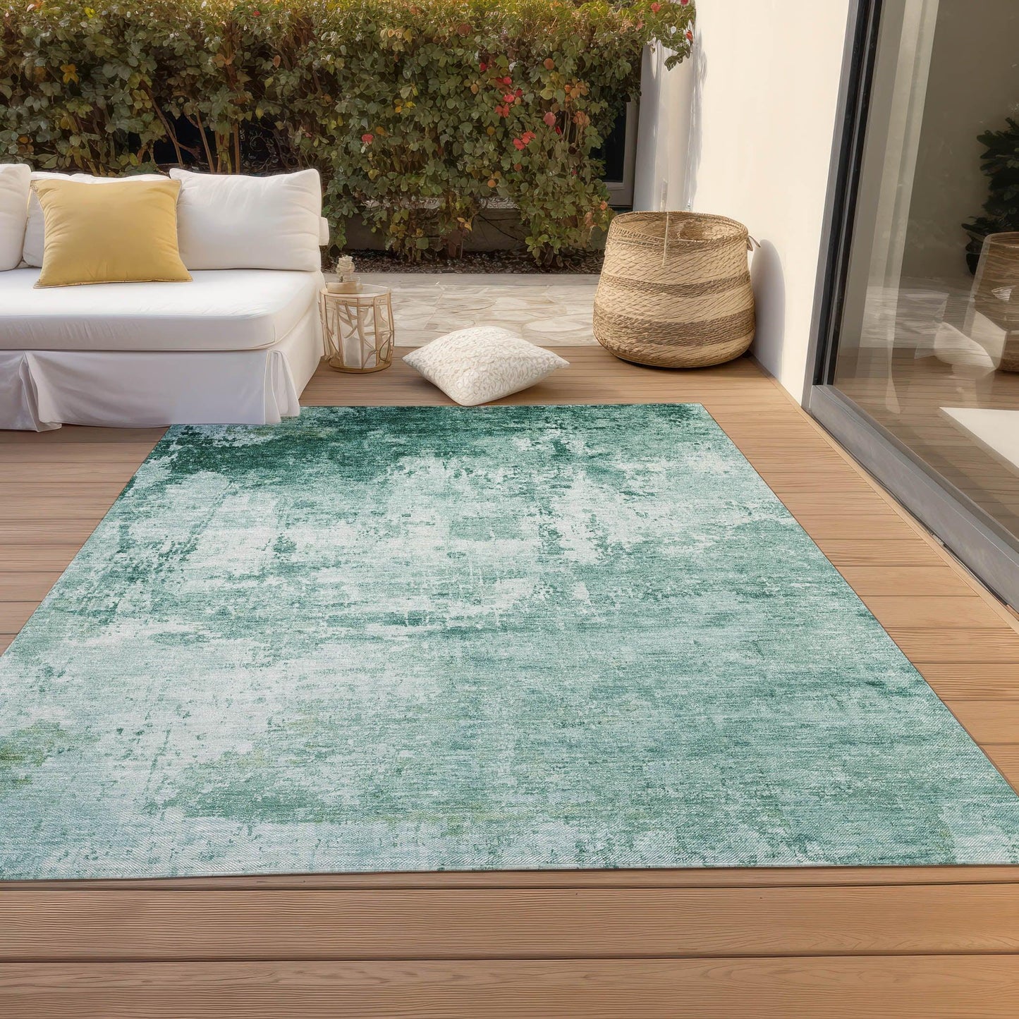 Kaelira Teal Washable Indoor-Outdoor Rug
