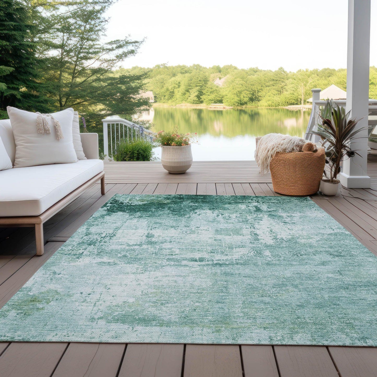 Kaelira Teal Washable Indoor-Outdoor Rug