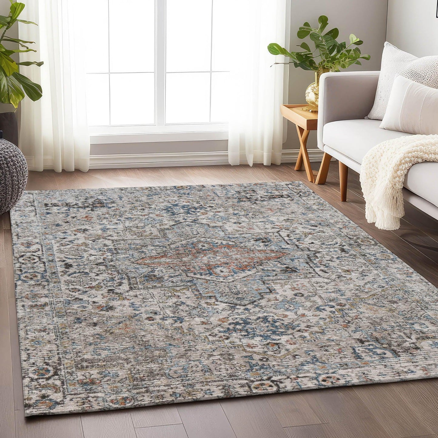 Kaelon Ivory Washable Indoor-Outdoor Rug