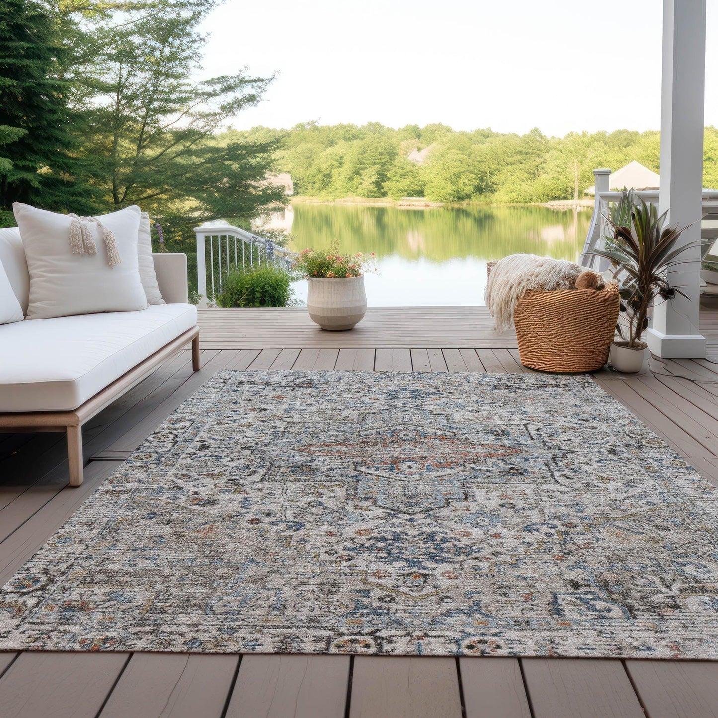Kaelon Ivory Washable Indoor-Outdoor Rug
