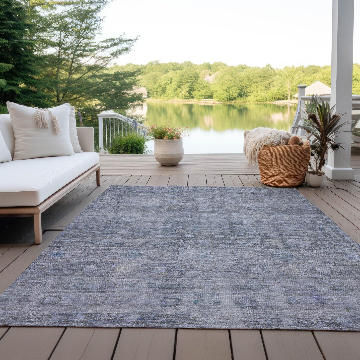 Kaelora Blue Washable Indoor-Outdoor Rug