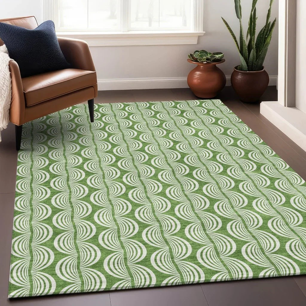 Kairova Green Washable Indoor-Outdoor Rug-Outdoor Rugs-LOOMLAN Rugs-LOOMLAN