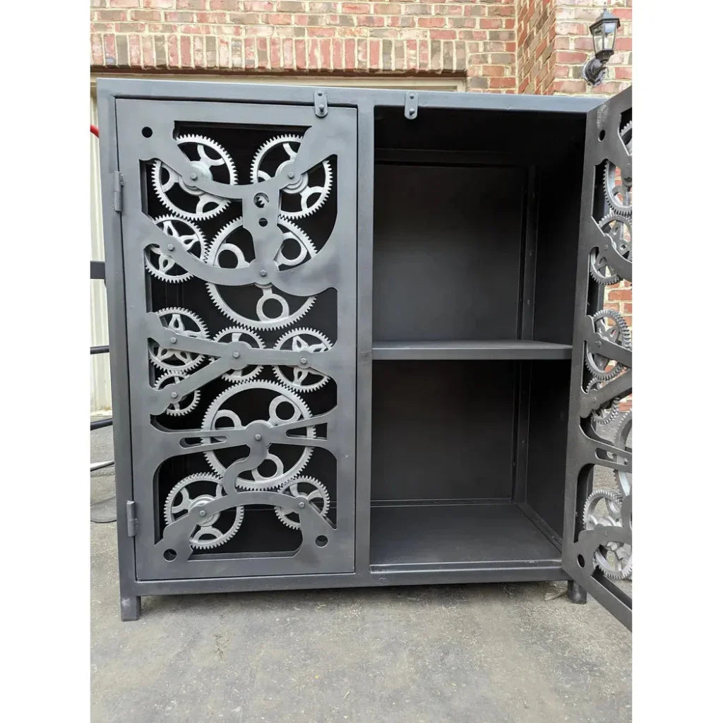 Industrial Gears Black Metal Accent Cabinet - LOOMLAN - LOOMLAN - Accent Cabinets
