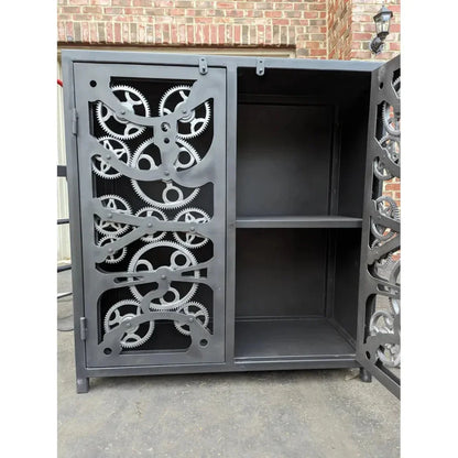 Industrial Gears Black Metal Accent Cabinet - LOOMLAN - LOOMLAN - Accent Cabinets