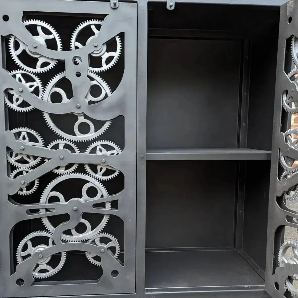 Industrial Gears Black Metal Accent Cabinet - LOOMLAN - LOOMLAN - Accent Cabinets